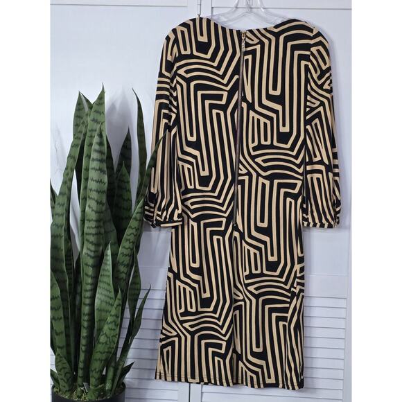 Joseph Ribkoff L/S Dress Style 153775 Brown Black Zip Back Shift Size 2 - Picture 5 of 5